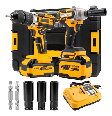 Kit 2 Em 1 Chave De Impacto + Parafusadeira Com Baterias 60v