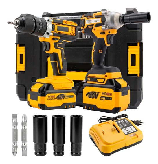 Kit 2 Em 1 Chave De Impacto + Parafusadeira Com Baterias 60v