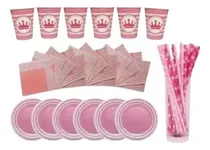 Comprar Party Store - Platos Vasos Sorbetes Servilletas Corona Rosa 