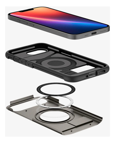 Funda Iphone 16e Spigen Slim Armor Magnetica Ultra Reforzada Plateado Gunmetal