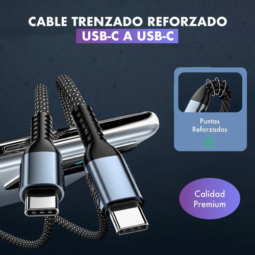 Imagen 2 de 10 de Cable De Carga Usb C A Usb C 2 Metros Compatible Macbook