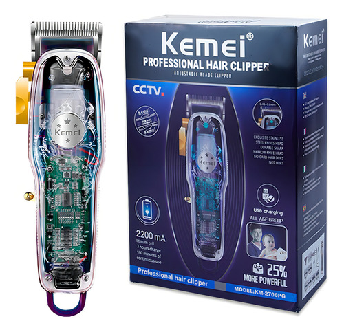Maquina De Corta Cabelo Kemei 2706 Pg Relevo 3d Transparente