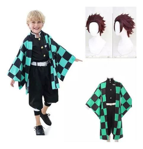 Kimetsu No Yaiba De Niño Cosplay Nezuko Kimono Traje+peluca