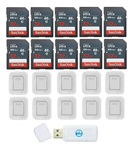 Paquete De 10 Tarjetas Sd Sandisk Ultra 32gb Con Estuche Y L