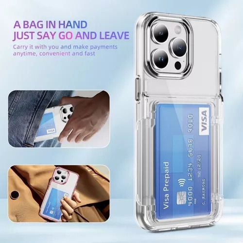 B / Funda Transparente For iPhone Con Tarjetero