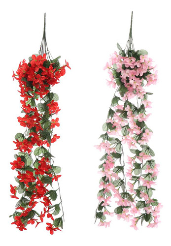 Planta Colgante De Pared Con Flores Artificiales De Color Vi