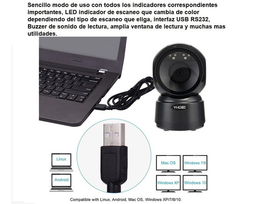 Imagen 8 de 9 de Lector Escáner Código De Barras Omnidireccional Usb Con Base