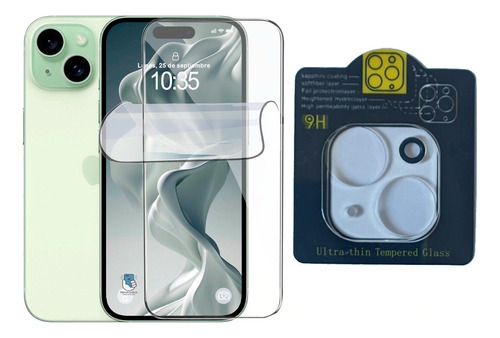 Lamina Hidrogel Protectora Para iPhone 15 + Vidrio 3d Cámara