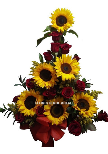 Arreglo Floral De Rosas Y Girasoles (envió Gratis)