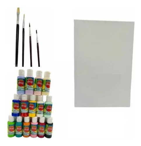  Pintura Acrilica Bastidor Lienzo 4 Pinceles De Regalo