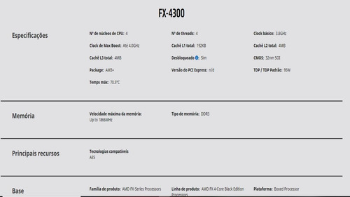 Imagem 3 de 3 de Processador Amd Am3+ Fx-4300 Quadcore 3.8ghz