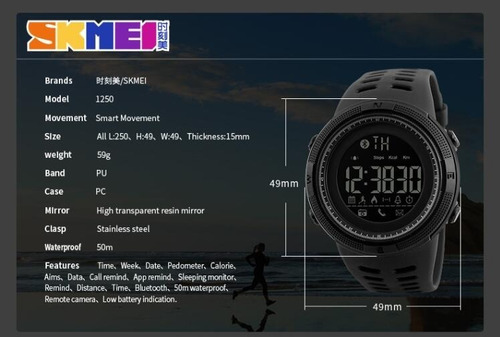 Imagen 4 de 6 de Smartwatch Reloj Inteligente Sumergible Skmei 1250 Android