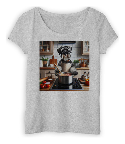 Remera Mujer Schnauzer Perro Cocinando Con Delantal