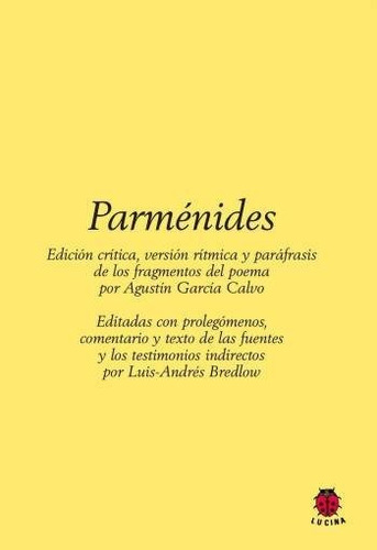Parmãânides, De Parménides. Editorial Lucina, Tapa Blanda En Español