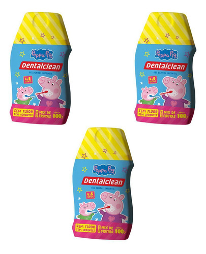 3x Gel Dental Infantil Peppa Pig Sem Fluor 100g -dentalclean