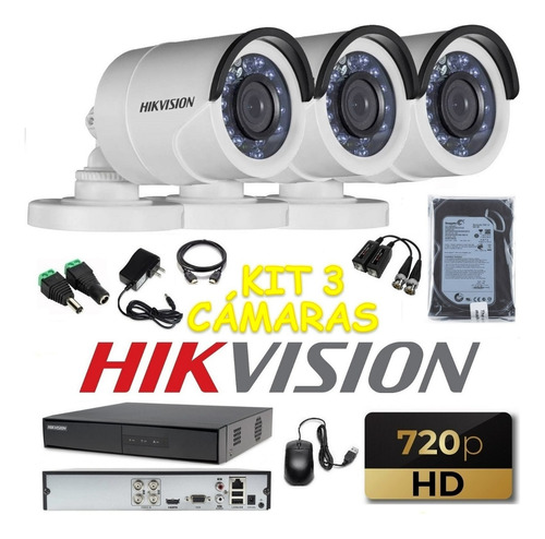 Kit 3 Cámaras Seguridad Tubo Hd Hikvision 500gb