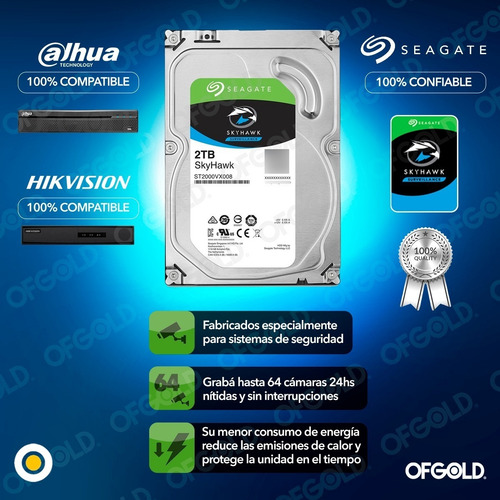 Imagen 2 de 9 de Disco Rígido 2tb Seagate Skyhawk Video Vigilancia Seguridad