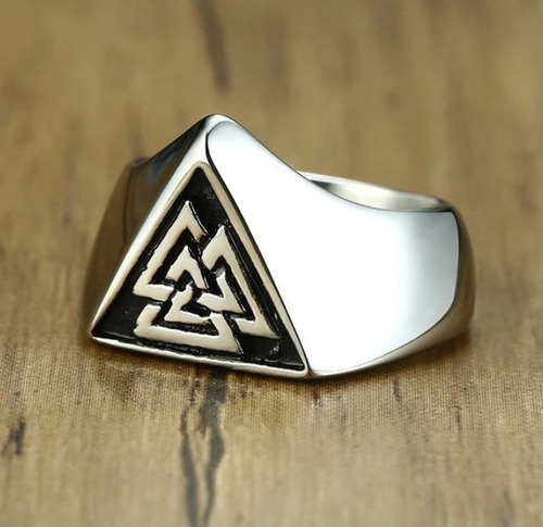 Anillo Valknut Simbolo Vikingo Triangular Acero Inoxidable