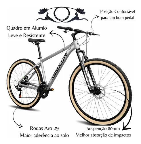 Bicicleta 29 Absolute Nero 5 21v Hidráulico Faixa Bege Mtb