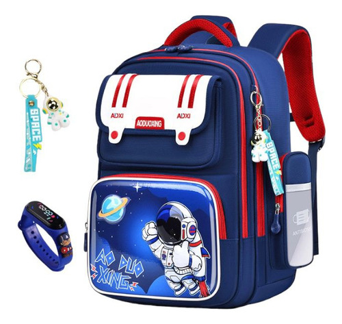 3 Pcs Mochila Escolar Niños Astronauta Con Reloj Y Llavero