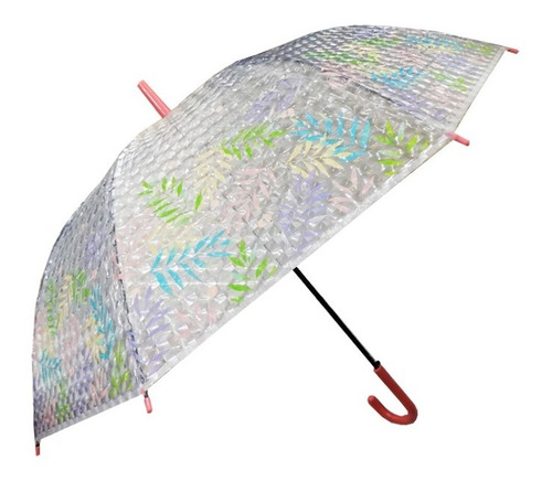Paraguas Transparente C/hojitas 60cm 8 Varillas Mango Colore