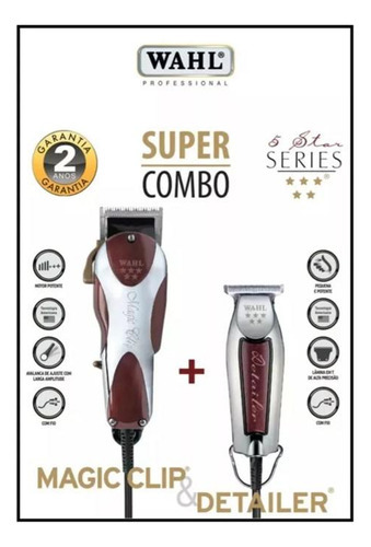 Wahl Combo Magic Clip Con Cable+ Detailer Patillera Trimmer Color Bordó Variación S