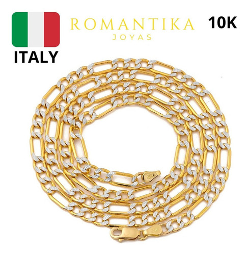 Cadena Figaro Romantika Joyas 1129 3x1 Diamantada Oro 10k 50cm 4mm Italy Color Dorado