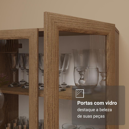 Cristaleira 70 Cm 2 Portas De Vidro Com Pés Cônicos Madesa R Cor Rustic/Branco