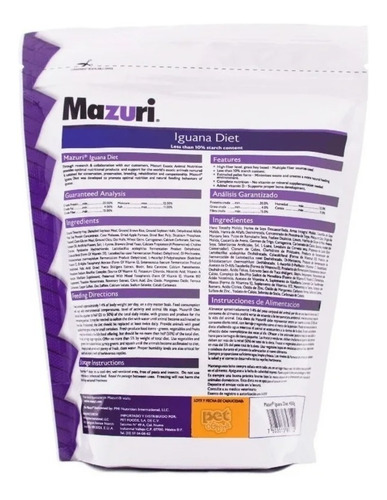 Imagen 2 de 2 de Alimento Para Iguanas Mazuri Premium Iguana Diet 450g