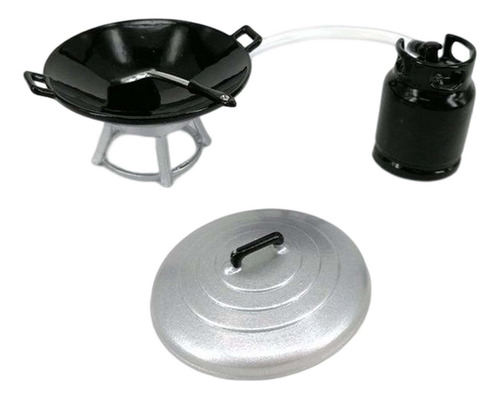 Estufa Negra Móvil Wok En Miniatura Con Tanque De 1/12