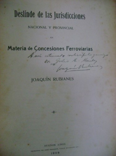 Deslinde Jurisdicciones Nacional Y Provincial Rubianes 1906