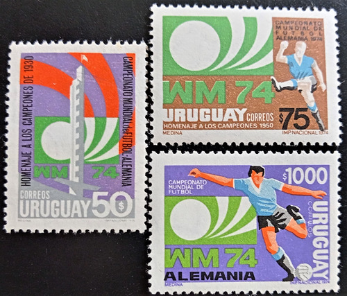 Uruguay Deportes, Serie Yv 880-882 Fútbol 1974 Mint L19273