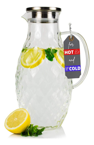 Large Glass Pitcher With Lid And Spout - 100 Ounces Big Cold