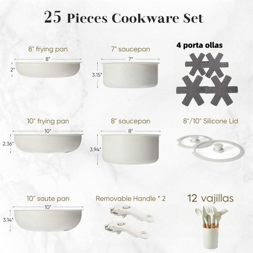 Batería De Cocina Sartén Antiadherente Juego Ollas 25 Piezas