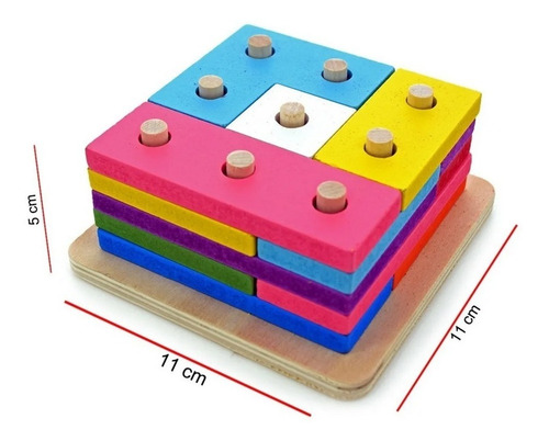 Imagen 2 de 6 de Juego Torre Geometrica Madera Didáctica Ingenio Romopecabeza