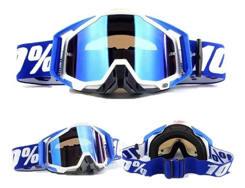 Gafas De Snowboard Motocross Esquí Moto Goggle Protección Uv Lente Azul Claro Armazón Azul