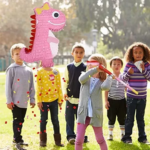 4 piñatas de dinosaurio para fiesta de cumpleaños de niñas, piñatas  pequeñas de dinosaurio rosa con palo para la venda y confeti colorido para  niñas y