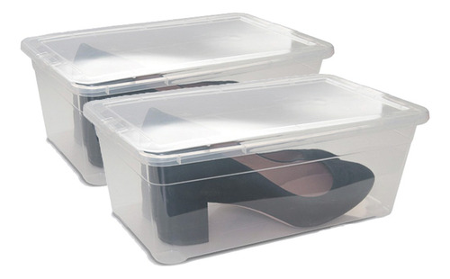 Set De 2 Cajas Plastica De 6lts Apilables Zapatos Colombraro