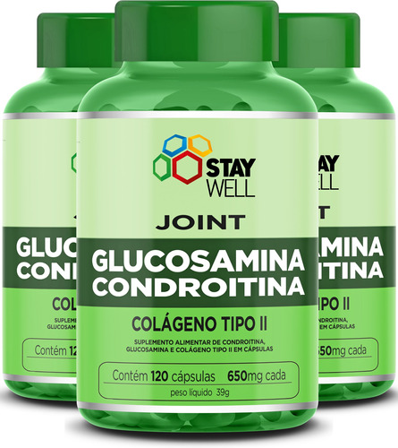 3 Potes Do Joint com Condroitina, Colágeno Tipo 2 e Glucosamine 100% Puro com Insumos Importados - 120 Cápsulas