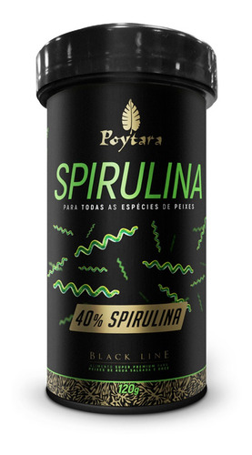 Poytara Spirulina 40% Black Line - 120g - Ração Peixes