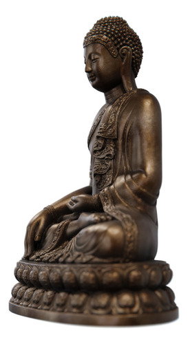 Estátua Imagem Budista Buda Sidarta Gautama Posição Lótus Cor Cor Cobre Antigo
