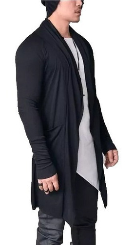 Camisa Longline C/ Capuz Estilo Cardigan Masculino Sobretudo