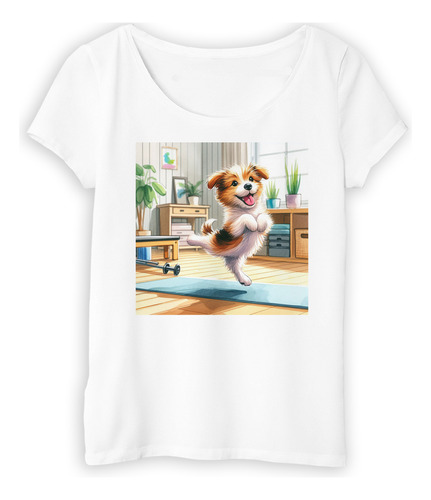 Remera Mujer Perro Deporte Pilates Yoga En Casa Feliz