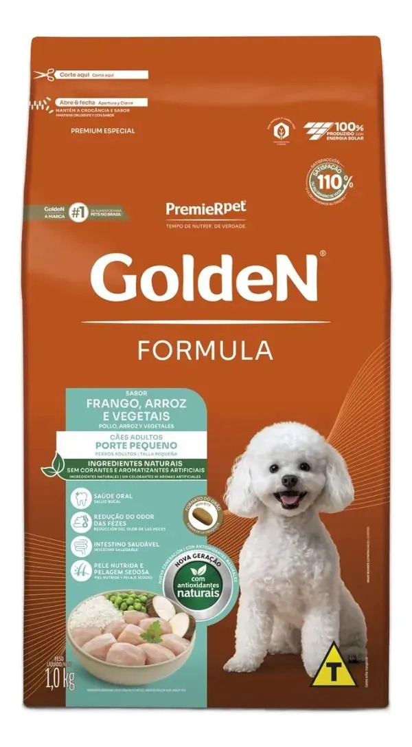 Ração GoldeN Formula Adultos Pequeno Porte Frango, Arroz e Vegetais 1Kg