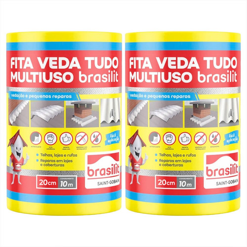 2 Fita Veda Tudo Multiuso Alta Aderência Flexível 20cm X 10m