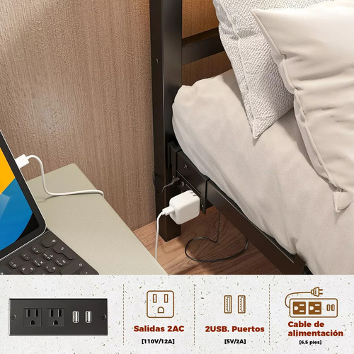 Metal Cama Queen Size Cabecera Luces Led Usb Recamara210x154