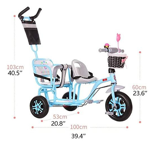 Cochecito Doble Ajustable Triciclo Para Niños De Tres Ruedas Color