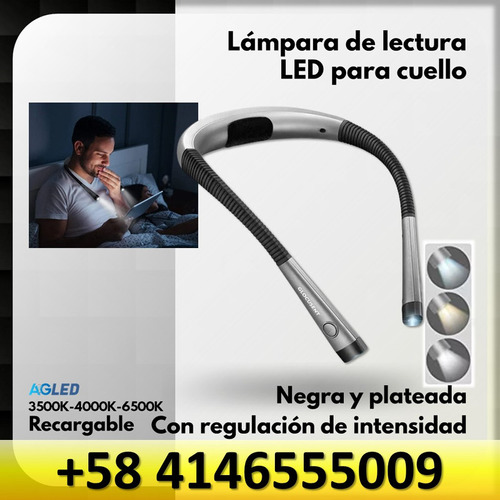 Lampara De Lectura Led Para Cuello 3k/4k/6k Plateada Recarg