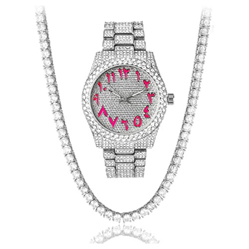 Luxury Ladies Iced Out Honey Comb Dial Watch And Combo Set -