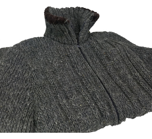 Sueter Chamarra 100% Lana Con Cierre Gris Oxford